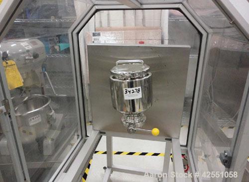 Used L.B. Bohle Bin Blender, Model LM40, Stainless Steel. (5) Stainless steel bins, approximate dimensions, (1) 8" x 6", (1) 8" x 4", (1) 6" x 6", (1) 6" x 4", (1) 4" x 5", on base with variable spee...