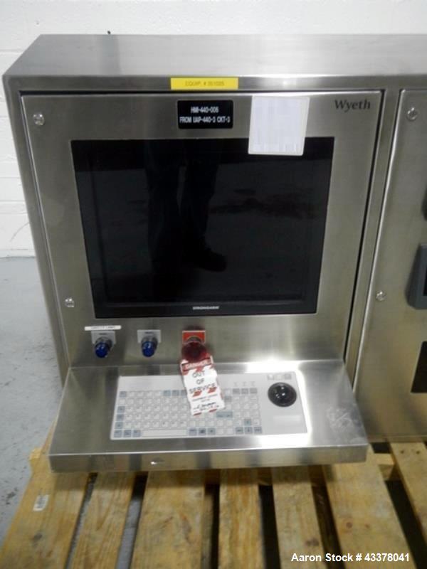 Used LB Bohle bin blender, model PM2000, stainless steel construction, post mounted design, 1500 kg capacity, designed to handle up to 2000 liter bins, 460 volt with operator interface control panel,...