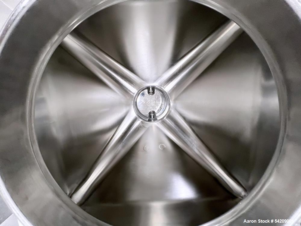 Used Glatt Stainless Steel Column Bin Blender, Model CM 400, Serial# PN 14724, Year 2016. With (1) 500Liter stainless bin, (1) 300 liter stainless bin, (1) 100 liter stainless bin & wall mounted HMI.