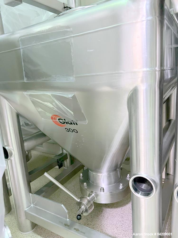 Used Glatt Stainless Steel Column Bin Blender, Model CM 400, Serial# PN 14724, Year 2016. With (1) 500Liter stainless bin, (1) 300 liter stainless bin, (1) 100 liter stainless bin & wall mounted HMI.