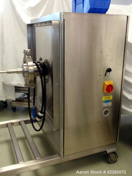 Used Globe Pharma Bin Blender, Model MB-1 2. Stainless steel construction, with 1 and 2 cu. ft. interchangeable stainless steel bins, 208 volts, serial# 12088053B.