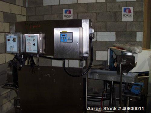 Used Heavy Duty Products Seasoning System, Consisting Of: (1) Acrison feeder, approximately 1 1/2" diameter x 42" long stainless steel tube and screw, includes controller. (1) Syntron vibratory feede...