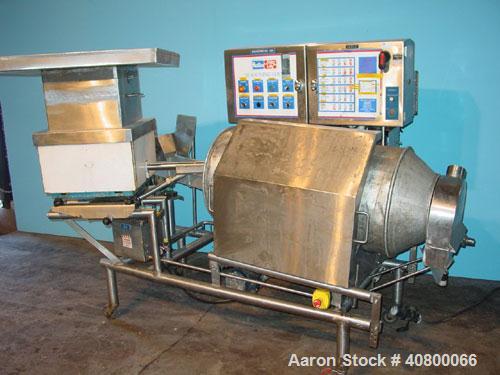 Used Heavy Duty Products Seasoning System, consisting of: (1) Acrison feeder, model 610, approximately 1 1/2" diameter x 42" long stainless steel tube and screw, includes controller. (1) Syntron vibr...