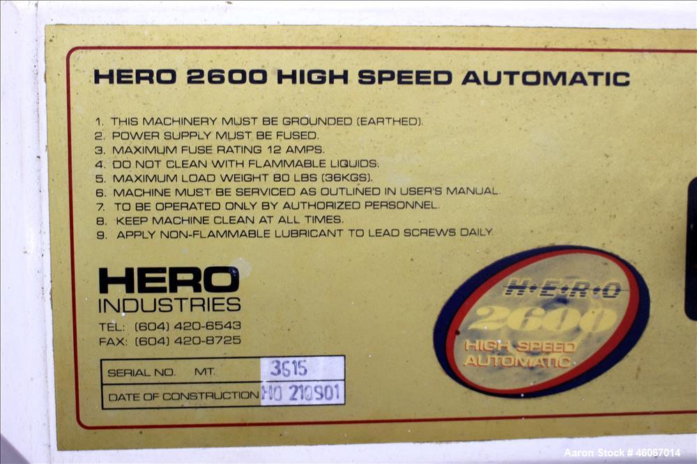 Used Hero Industries 2600 High Speed Automatic Paint Shaker. Maximum load weight 80 pounds. 1/60/110/115 volt. Built 1999. Serial# MT-003615.