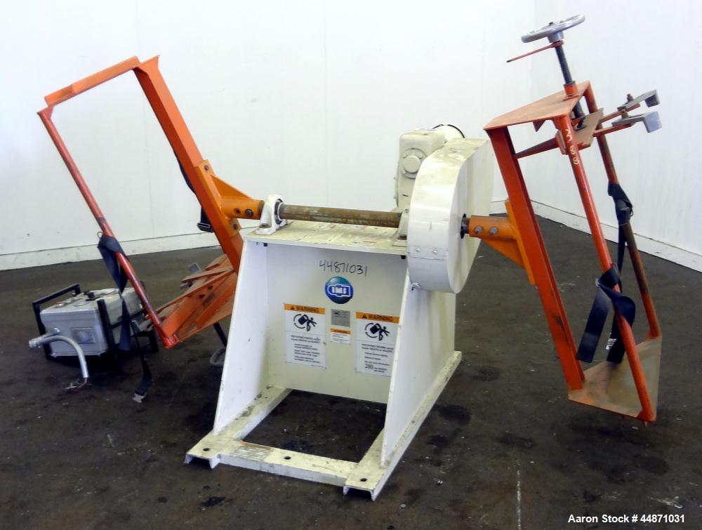 Used IMS Dual Drum Tumbler, Model TBD1500. Capacity (2) 55 gallon drums at 280 pounds per drum. Minimum/maximum height 25" to 37", minimum/maximum diameter 21-1/2" to 33". Driven by a 1.5 hp, 3/60/20...