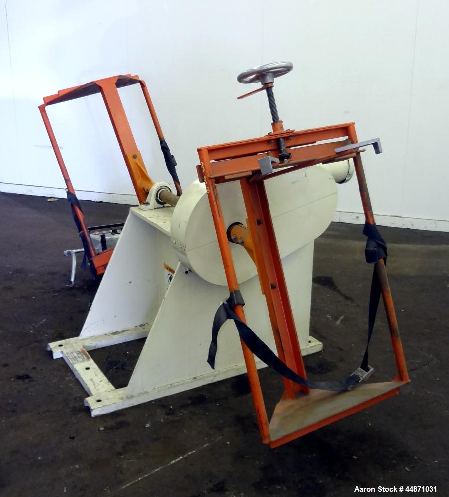 Used IMS Dual Drum Tumbler, Model TBD1500. Capacity (2) 55 gallon drums at 280 pounds per drum. Minimum/maximum height 25" to 37", minimum/maximum diameter 21-1/2" to 33". Driven by a 1.5 hp, 3/60/20...