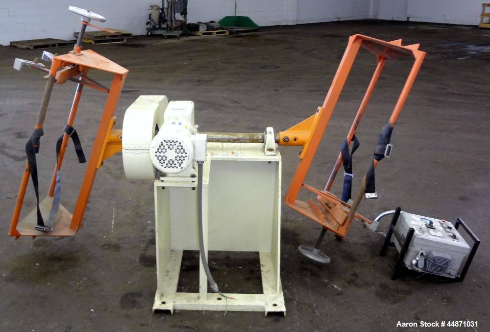 Used IMS Dual Drum Tumbler, Model TBD1500. Capacity (2) 55 gallon drums at 280 pounds per drum. Minimum/maximum height 25" to 37", minimum/maximum diameter 21-1/2" to 33". Driven by a 1.5 hp, 3/60/20...