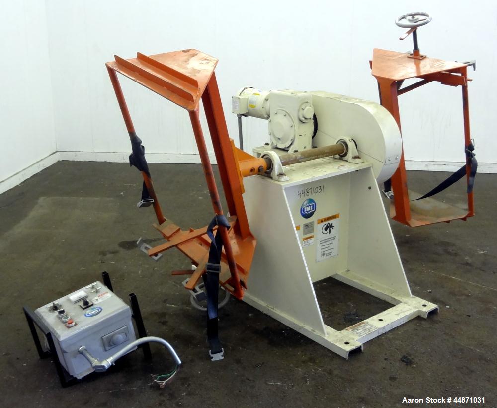 Used IMS Dual Drum Tumbler, Model TBD1500. Capacity (2) 55 gallon drums at 280 pounds per drum. Minimum/maximum height 25" to 37", minimum/maximum diameter 21-1/2" to 33". Driven by a 1.5 hp, 3/60/20...