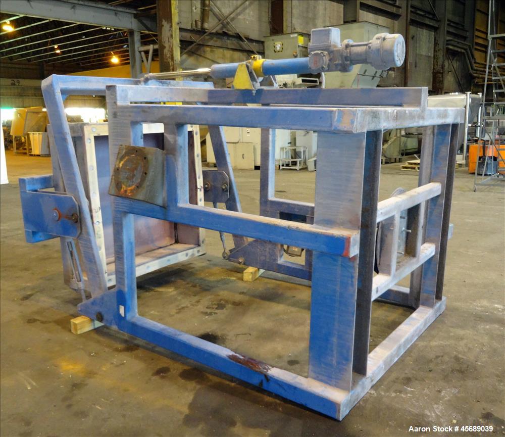 Used Metalcraft Tote Tumbler, Model 31753. Includes (9) Stainless Steel Totes, 55" Wide x 27.5" Straight Side x 42.5" Cone. 43.5" x 43.5" Square Top Opening. Approximate 16" Bottom Outlet. Driven by ...
