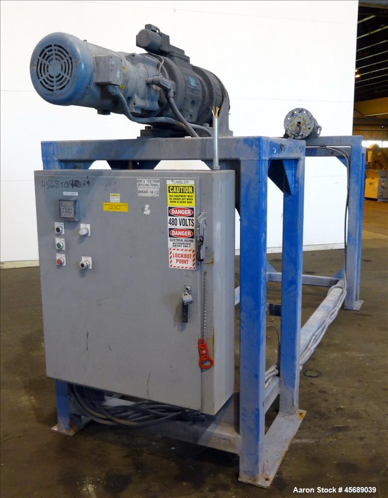 Used Metalcraft Tote Tumbler, Model 31753. Includes (9) Stainless Steel Totes, 55" Wide x 27.5" Straight Side x 42.5" Cone. 43.5" x 43.5" Square Top Opening. Approximate 16" Bottom Outlet. Driven by ...