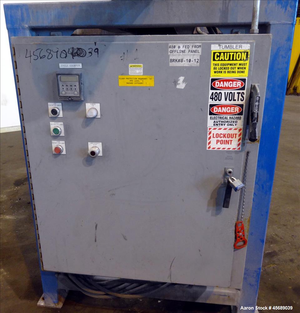 Used Metalcraft Tote Tumbler, Model 31753. Includes (9) Stainless Steel Totes, 55" Wide x 27.5" Straight Side x 42.5" Cone. 43.5" x 43.5" Square Top Opening. Approximate 16" Bottom Outlet. Driven by ...
