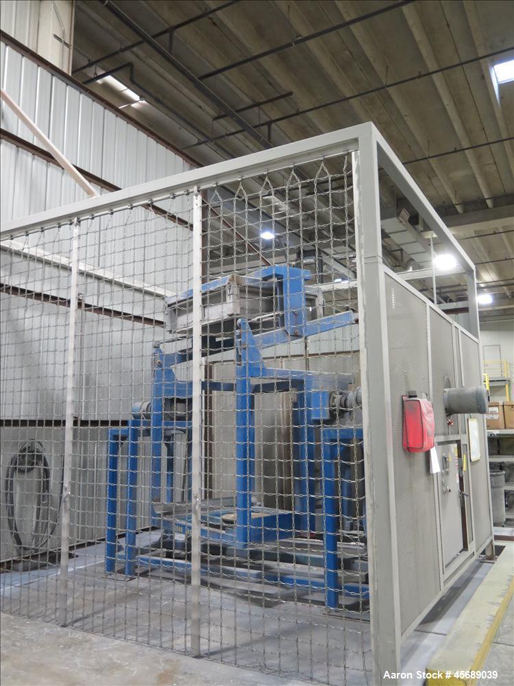 Used Metalcraft Tote Tumbler, Model 31753. Includes (9) Stainless Steel Totes, 55" Wide x 27.5" Straight Side x 42.5" Cone. 43.5" x 43.5" Square Top Opening. Approximate 16" Bottom Outlet. Driven by ...