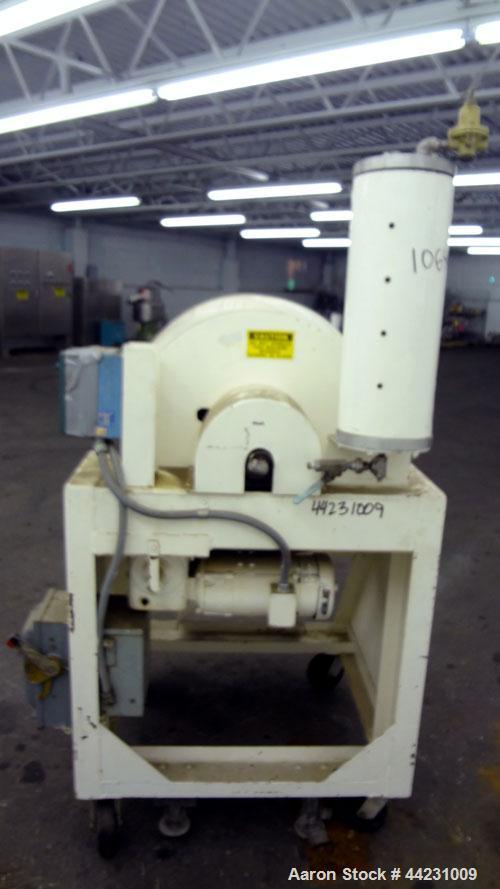 Used Munson Machinery Mini Rotary Batch Mixer, Model MX-3-S/S, 3 Cubic Feet, 304 Stainless Steel. Maximum batch weight 350 pounds. Approximate 30” diameter drum with flights, and (1) internal spray l...