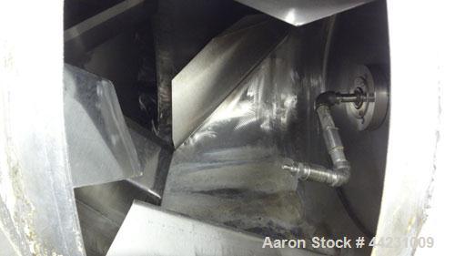 Used Munson Machinery Mini Rotary Batch Mixer, Model MX-3-S/S, 3 Cubic Feet, 304 Stainless Steel. Maximum batch weight 350 pounds. Approximate 30” diameter drum with flights, and (1) internal spray l...
