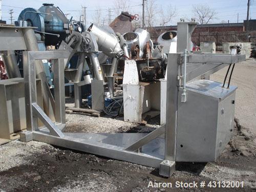 Used Flo-Bin Tote Blender, Stainless Steel. Including bins and framework, 316 stainless steel bins, (1) 25 cubic feet, 32" x 32" x 33" straight side x 18" cone bottom; (1) 45 cubic feet, 48" x 48" x ...