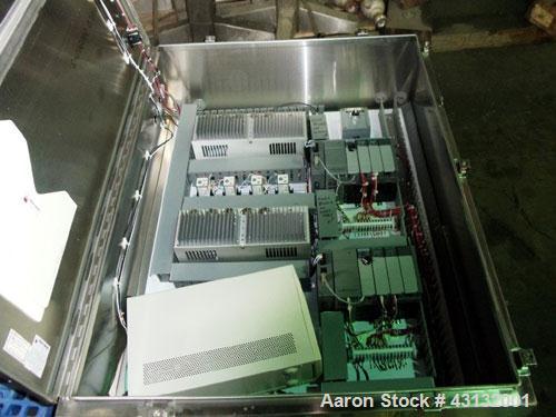 Used Flo-Bin Tote Blender, Stainless Steel. Including bins and framework, 316 stainless steel bins, (1) 25 cubic feet, 32" x 32" x 33" straight side x 18" cone bottom; (1) 45 cubic feet, 48" x 48" x ...