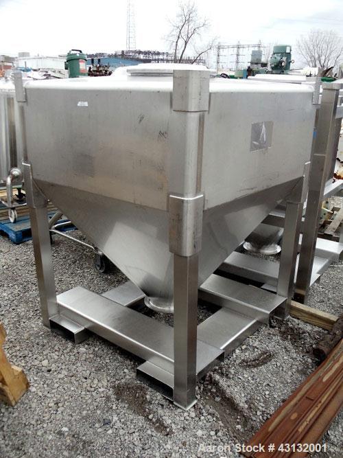 Used Flo-Bin Tote Blender, Stainless Steel. Including bins and framework, 316 stainless steel bins, (1) 25 cubic feet, 32" x 32" x 33" straight side x 18" cone bottom; (1) 45 cubic feet, 48" x 48" x ...