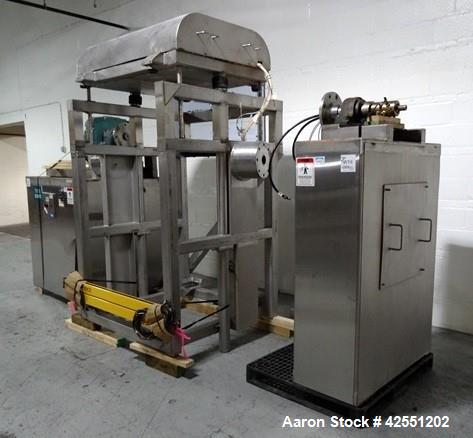 Used Tote Systems tote blender, 304 stainless steel construction, 79 cu ft(2500 liter) capacity, on stainless steel stands with 20 hp, 230/460 volt motor drive thru Sumitomo gear box with 76:1 gear b...