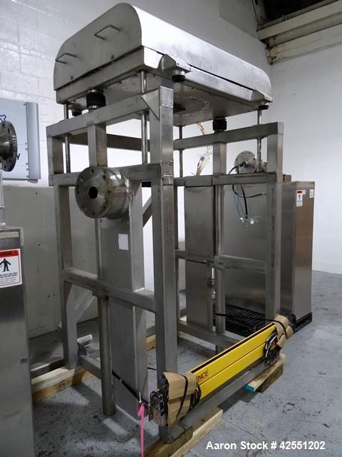 Used Tote Systems tote blender, 304 stainless steel construction, 79 cu ft(2500 liter) capacity, on stainless steel stands with 20 hp, 230/460 volt motor drive thru Sumitomo gear box with 76:1 gear b...