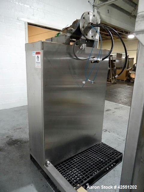 Used Tote Systems tote blender, 304 stainless steel construction, 79 cu ft(2500 liter) capacity, on stainless steel stands with 20 hp, 230/460 volt motor drive thru Sumitomo gear box with 76:1 gear b...