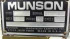 Used Munson Machinery Mini Rotary Batch Mixer, Model MX-3-S/S, 3 Cubic Feet, 304 Stainless Steel. Maximum batch weight 350 pounds. Approximate 30” diameter drum with flights, and (1) internal spray l...