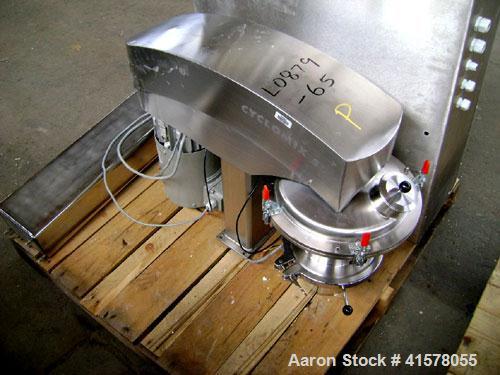 Used Hosokawa Cyclomix High Shear Conical Mixer, Model 5, Stainless Steel. 5 liter total capacity, filling range 1.5-5 liter. High speed rotating shaft. Belt driven by a 3kw, 3/50/415 volt, 2880 rpm ...
