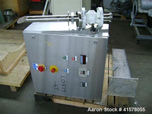Used Hosokawa Cyclomix High Shear Conical Mixer, Model 5, Stainless Steel. 5 liter total capacity, filling range 1.5-5 liter. High speed rotating shaft. Belt driven by a 3kw, 3/50/415 volt, 2880 rpm ...