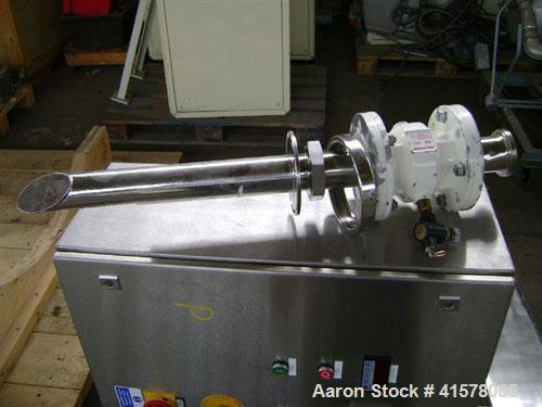 Used Hosokawa Cyclomix High Shear Conical Mixer, Model 5, Stainless Steel. 5 liter total capacity, filling range 1.5-5 liter. High speed rotating shaft. Belt driven by a 3kw, 3/50/415 volt, 2880 rpm ...
