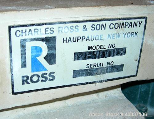 Used Used: Ross mixer emulsifier, model ME100LX, stainless steel. 1-20 liter batch capacity. 0-10,000 rpm. Approximately 3" diameter rotor x 19" long. Driven by a 1hp, 3/60/230/460 volt, 3450 rpm xp ...