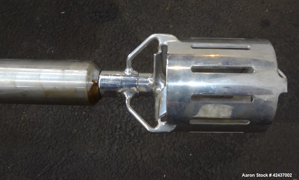 Used Admix Rotosolver High Shear Disperser/Dissolver, Model 200RS133. Approximate 2-1/2" diameter 316 stainless steel shaft with a 5.25" diameter mixing head, maximum batch size 400 gallon. Driven by...