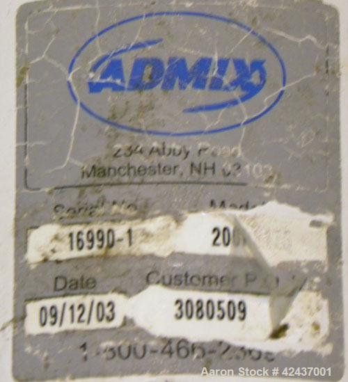 Used Admix Rotosolver High Shear Disperser/Dissolver, Model 200RS159. Approximate 2-1/2’’ diameter 316 stainless steel shaft with a 6.25’’ diameter mixing head, maximum batch size 600 gallon. Driven ...