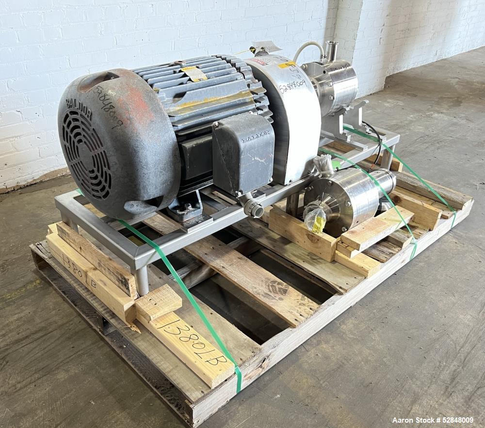 Used Admix Boston Shearmill-Pump, Model BSM 60-1, Stainless Steel. Throughput 40 - 165 gallon per minute. 94 FPS (28.6 MPS) tip speed. Driven by 75hp, 3/60/230/460 volt, 3550 rpm motor. 3" Inlet, 2" ...
