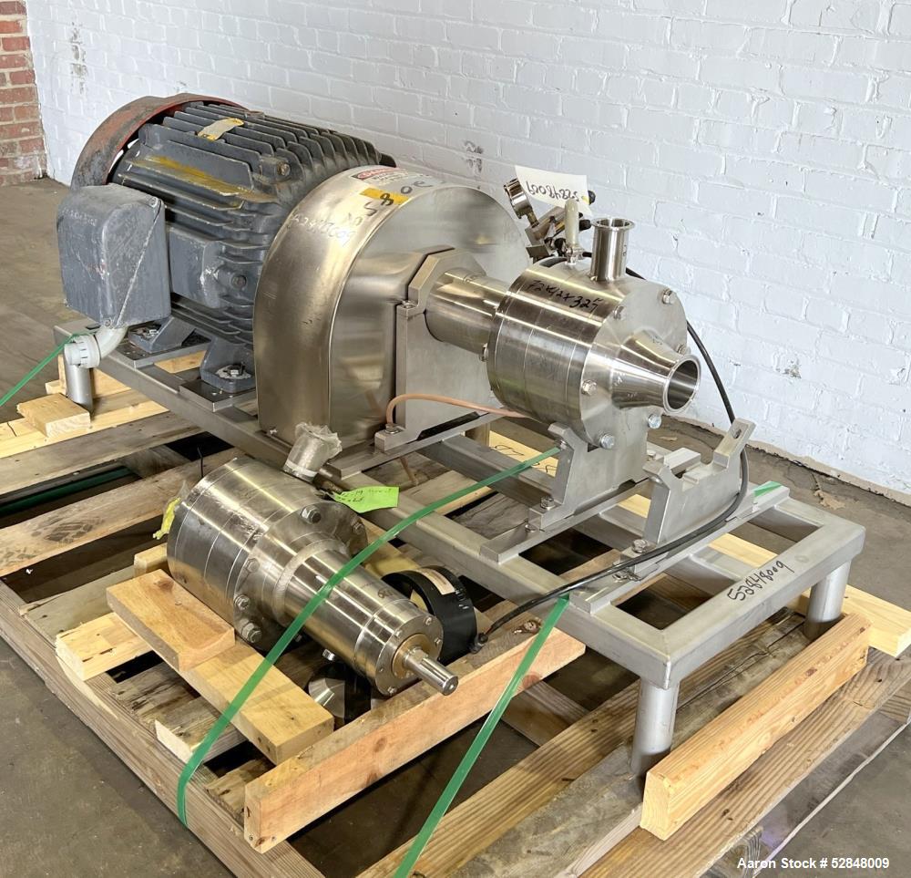 Used Admix Boston Shearmill-Pump, Model BSM 60-1, Stainless Steel. Throughput 40 - 165 gallon per minute. 94 FPS (28.6 MPS) tip speed. Driven by 75hp, 3/60/230/460 volt, 3550 rpm motor. 3" Inlet, 2" ...