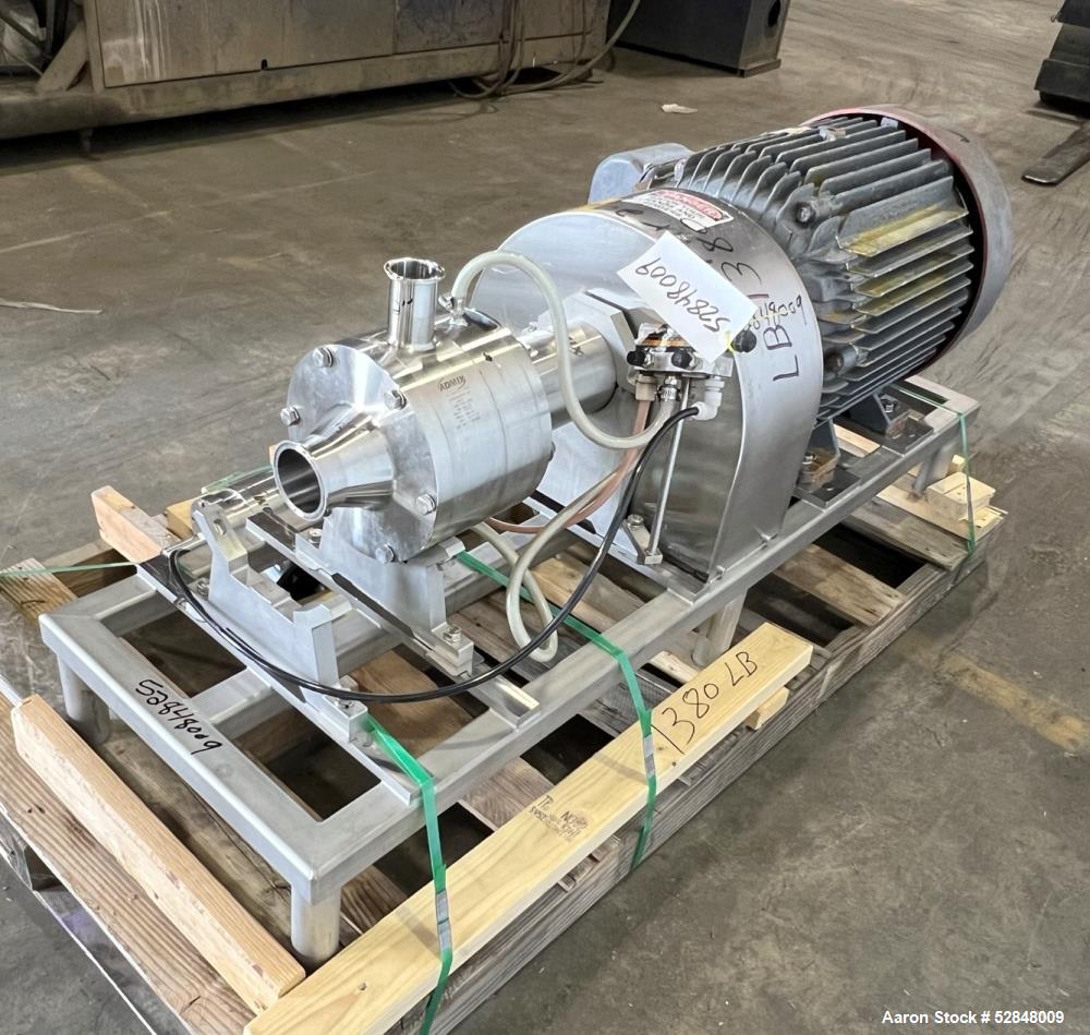 Used Admix Boston Shearmill-Pump, Model BSM 60-1, Stainless Steel. Throughput 40 - 165 gallon per minute. 94 FPS (28.6 MPS) tip speed. Driven by 75hp, 3/60/230/460 volt, 3550 rpm motor. 3" Inlet, 2" ...