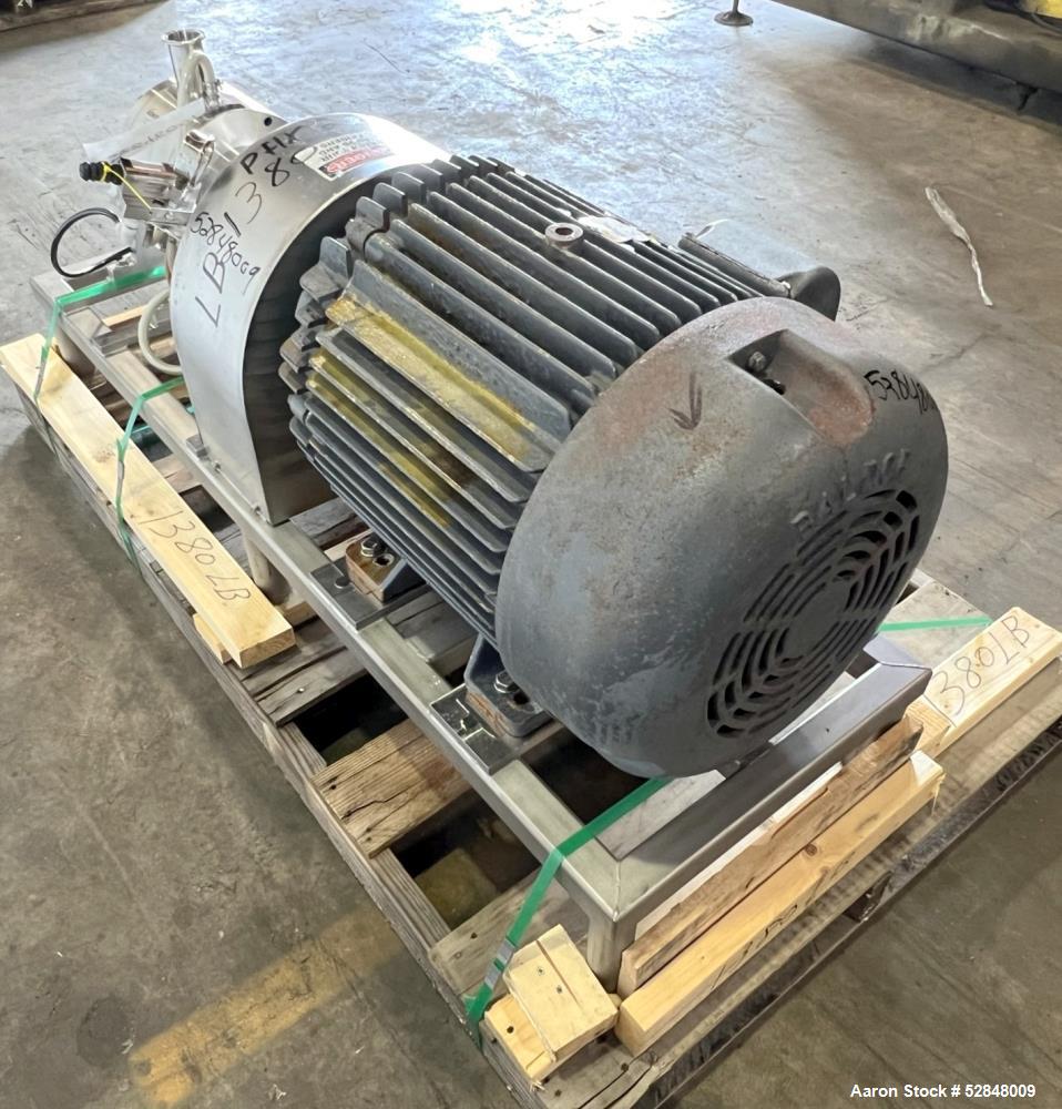 Used Admix Boston Shearmill-Pump, Model BSM 60-1, Stainless Steel. Throughput 40 - 165 gallon per minute. 94 FPS (28.6 MPS) tip speed. Driven by 75hp, 3/60/230/460 volt, 3550 rpm motor. 3" Inlet, 2" ...