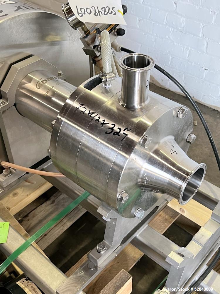 Used Admix Boston Shearmill-Pump, Model BSM 60-1, Stainless Steel. Throughput 40 - 165 gallon per minute. 94 FPS (28.6 MPS) tip speed. Driven by 75hp, 3/60/230/460 volt, 3550 rpm motor. 3" Inlet, 2" ...