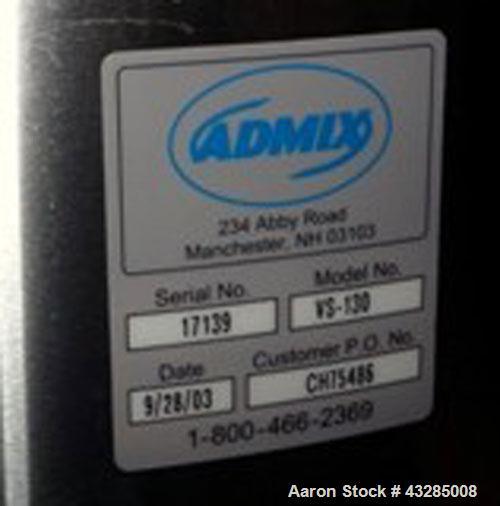 Used Admix Processor, Model VS-130. Mounted on 160 gallon Zimmerlin GMBH kettle, stainless steel. 32" Diameter x 44" straight side, dish top and bottom with jacket. 2" Center bottom outlet. Top mount...