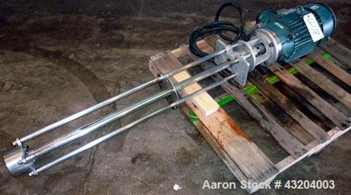 Used Arde Barinco Style Homomixer, Model 3H, Stainless Steel.(4) Support posts, (1) shaft with mixing blade.4" diameter rotor, 47 1/2" long 4 post shaft. Driven by a 2 speed, 10 HP, 3/60/460 Volt, 18...