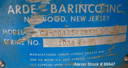 USED: Arde Barinco homo mixer, model C3-20435R085BLD, 304 stainless steel. 84" long shaft, 5-3/4" diameter 4 blade turbine. Tip speed approximately 5400 feet/minute, flow approximately 905 gallons pe...
