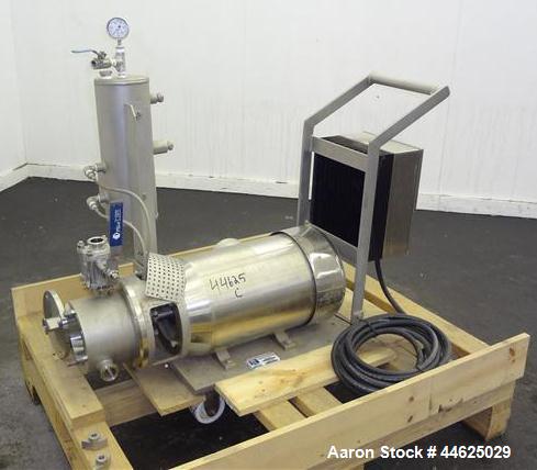 Used Ross Series 400 In-Line Mixer, Model HSM 401SC15, 316 Stainless Steel. Rated 66 gallons per minute (water). Non-jacketed chamber approximate 5-1/2” diameter x 2-1/2” deep, rotor approximate 5” d...