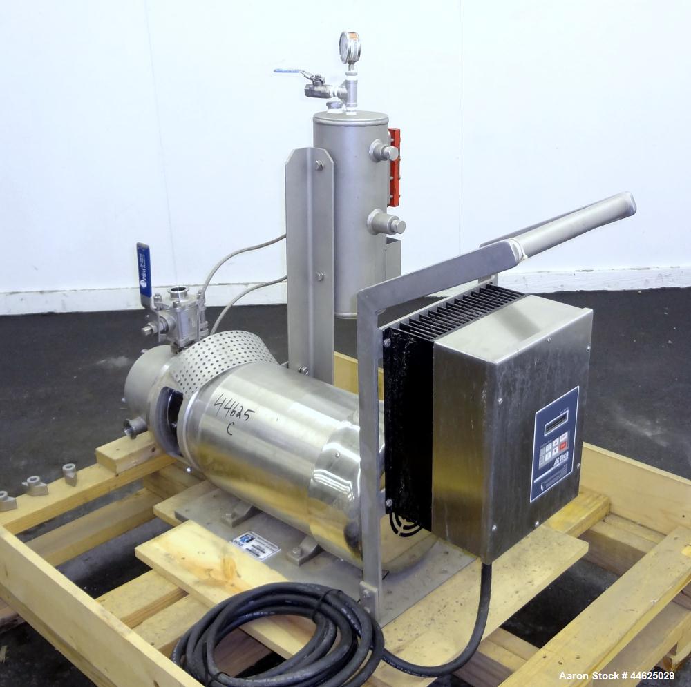 Used Ross Series 400 In-Line Mixer, Model HSM 401SC15, 316 Stainless Steel. Rated 66 gallons per minute (water). Non-jacketed chamber approximate 5-1/2” diameter x 2-1/2” deep, rotor approximate 5” d...