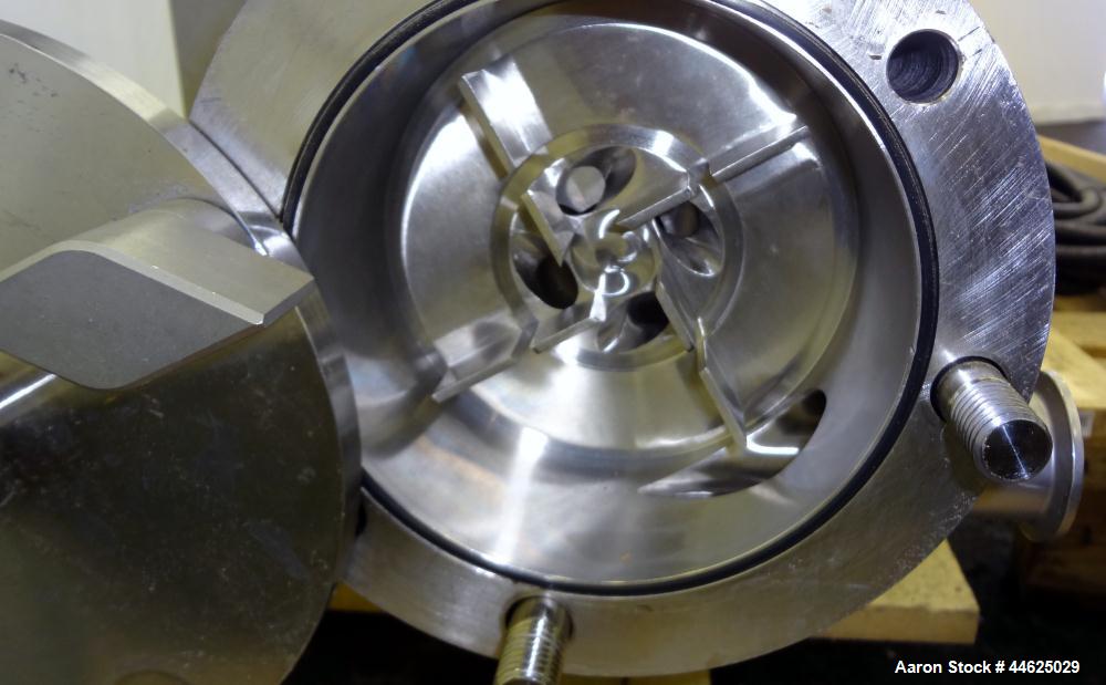Used Ross Series 400 In-Line Mixer, Model HSM 401SC15, 316 Stainless Steel. Rated 66 gallons per minute (water). Non-jacketed chamber approximate 5-1/2” diameter x 2-1/2” deep, rotor approximate 5” d...