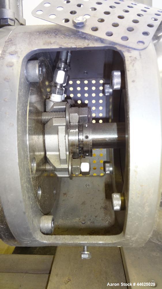 Used Ross Series 400 In-Line Mixer, Model HSM 401SC15, 316 Stainless Steel. Rated 66 gallons per minute (water). Non-jacketed chamber approximate 5-1/2” diameter x 2-1/2” deep, rotor approximate 5” d...