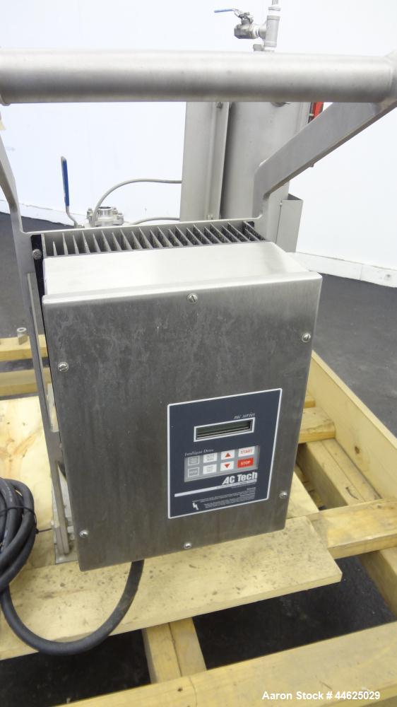 Used Ross Series 400 In-Line Mixer, Model HSM 401SC15, 316 Stainless Steel. Rated 66 gallons per minute (water). Non-jacketed chamber approximate 5-1/2” diameter x 2-1/2” deep, rotor approximate 5” d...