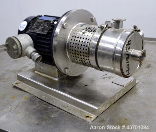Used Ross Series 400 In-Line Mixer, Model HSM-401S, 316 Stainless Steel. Rated 66 gallons per minute (water). Non-jacketed chamber approximately 5-1/2” diameter x 3-3/8” deep, rotor 2-1/2” diameter. ...