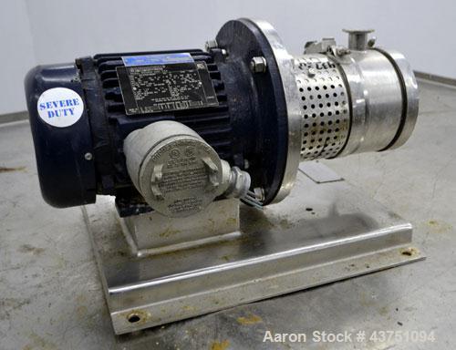 Used Ross Series 400 In-Line Mixer, Model HSM-401S, 316 Stainless Steel. Rated 66 gallons per minute (water). Non-jacketed chamber approximately 5-1/2” diameter x 3-3/8” deep, rotor 2-1/2” diameter. ...