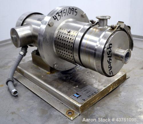 Used Ross Series 400 In-Line Mixer, Model HSM-401S, 316 Stainless Steel. Rated 66 gallons per minute (water). Non-jacketed chamber approximately 5-1/2” diameter x 3-3/8” deep, rotor 2-1/2” diameter. ...