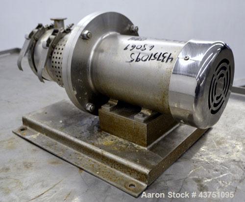 Used Ross Series 400 In-Line Mixer, Model HSM-401S, 316 Stainless Steel. Rated 66 gallons per minute (water). Non-jacketed chamber approximately 5-1/2” diameter x 3-3/8” deep, rotor 2-1/2” diameter. ...