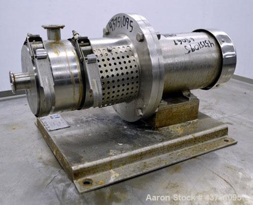 Used Ross Series 400 In-Line Mixer, Model HSM-401S, 316 Stainless Steel. Rated 66 gallons per minute (water). Non-jacketed chamber approximately 5-1/2” diameter x 3-3/8” deep, rotor 2-1/2” diameter. ...
