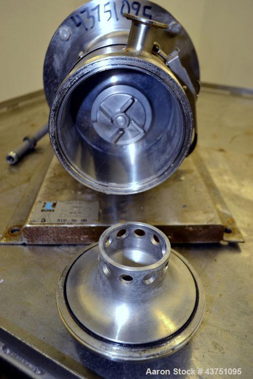 Used Ross Series 400 In-Line Mixer, Model HSM-401S, 316 Stainless Steel. Rated 66 gallons per minute (water). Non-jacketed chamber approximately 5-1/2” diameter x 3-3/8” deep, rotor 2-1/2” diameter. ...